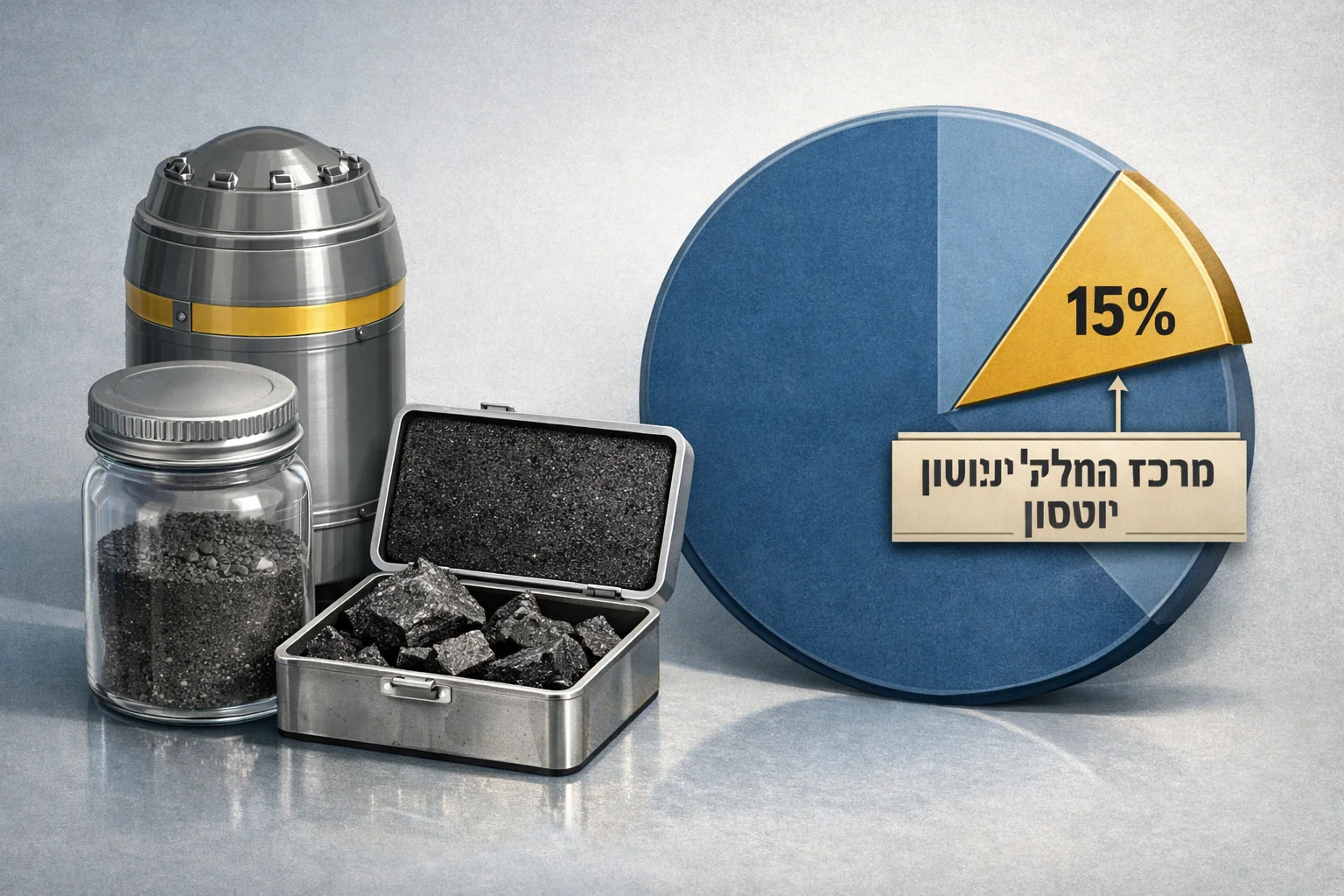 איור להמחשה: אינפוגרפיקה מאוירת: מכל דגימה סמלי לצד תרשים חלוקה המסמן כ־15% עבור נאס״א, עם תווית מרכז החלל ג׳ונסון, יוסטון. אין לשחזר חדר מעבדה ממשי.