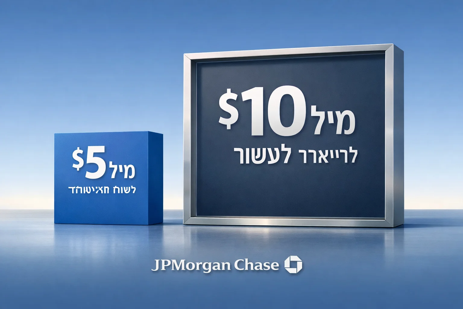 איור להמחשה: איור מערכתי גרפי ללא אנשים: מסגרת השקעות המסומנת $10 מיליארד לעשור ולצדה רכיב נפרד המסומן $5 מיליארד בשנה הראשונה. אין להציג את המסגרת כקרן שכבר הושקעה במלואה. שילוב הלוגו האותנטי של הבנק בפרופורציות המקוריות.